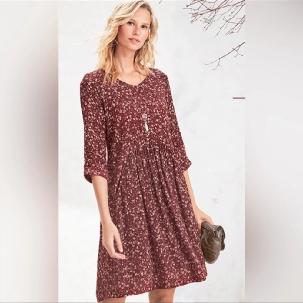 garnet hill bohemian pocket detail dress Garnet Hill Bohemian Pocket-Detail Dress Blue Floral 3/4 Sleeves Women's Size 10
